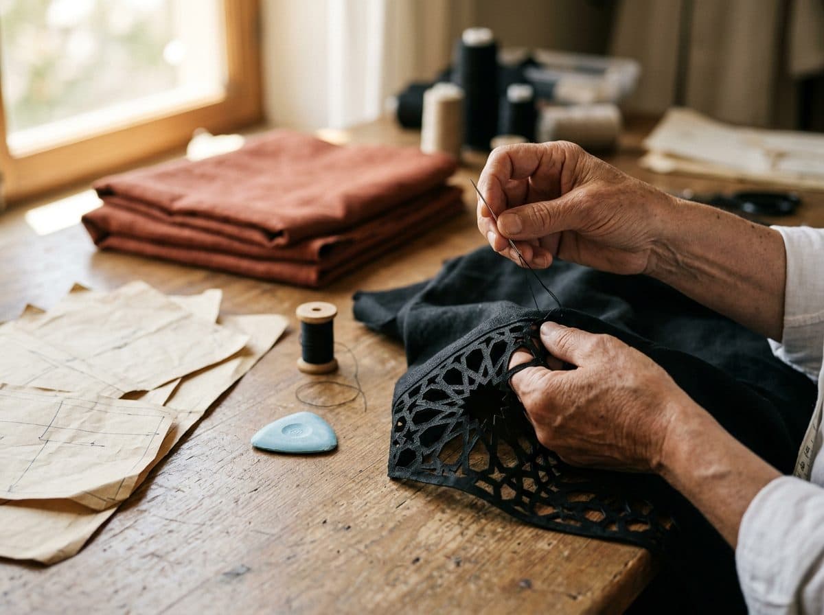 Asymmetric One-Shoulder Girih Cutwork Gown — in the making, construction and finishing