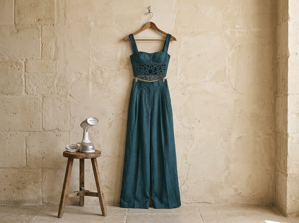 How to care for Architectural Corset Top and Pleated Wide-Leg Trousers Co-ord