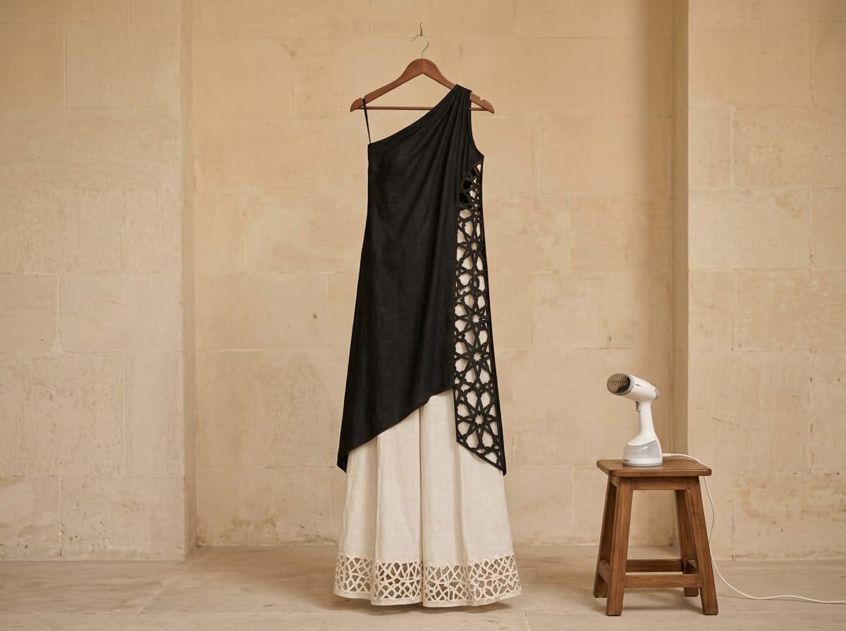 How to care for One-Shoulder Draped Tunic and Fluid Linen Palazzos Co-ord