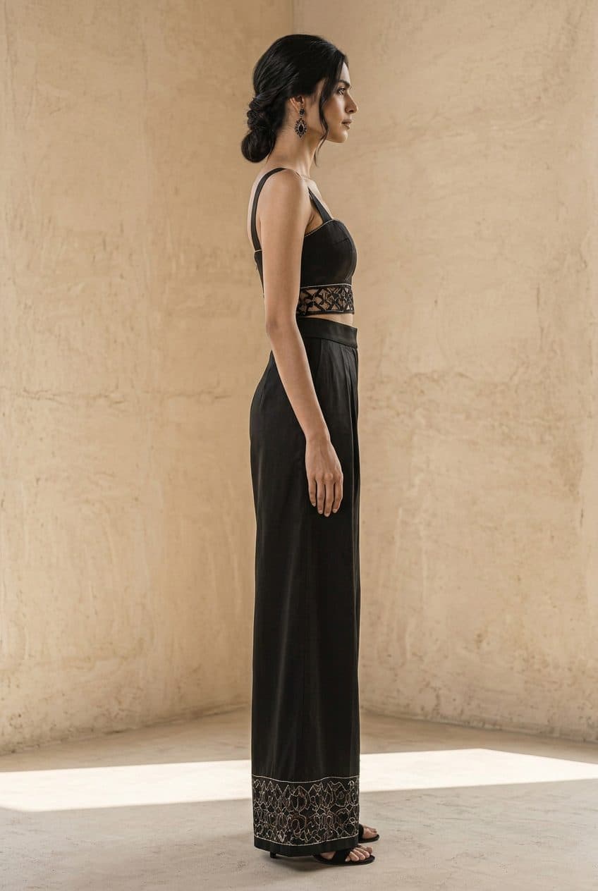 Obsidian Silk Co-ord Set in Obsidian, worn