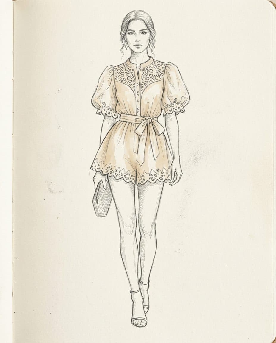Champagne Organza Romper — original design sketch