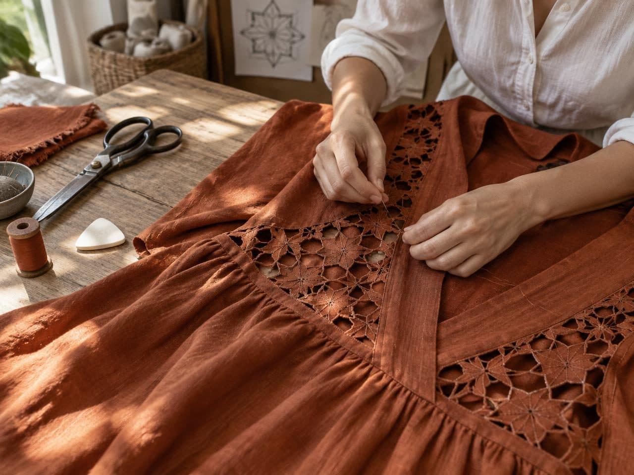 Deep-V Keyhole Girih Wrap Gown — in the making, construction and finishing