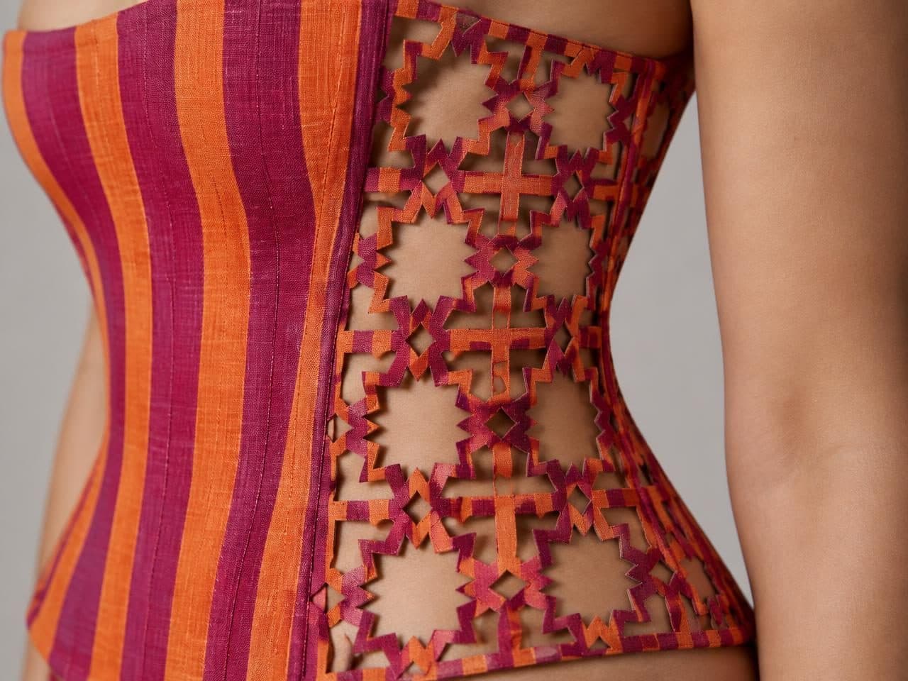 Detail of the cloth and cutwork used for Striped Corset Top & Palazzo Co-ord
