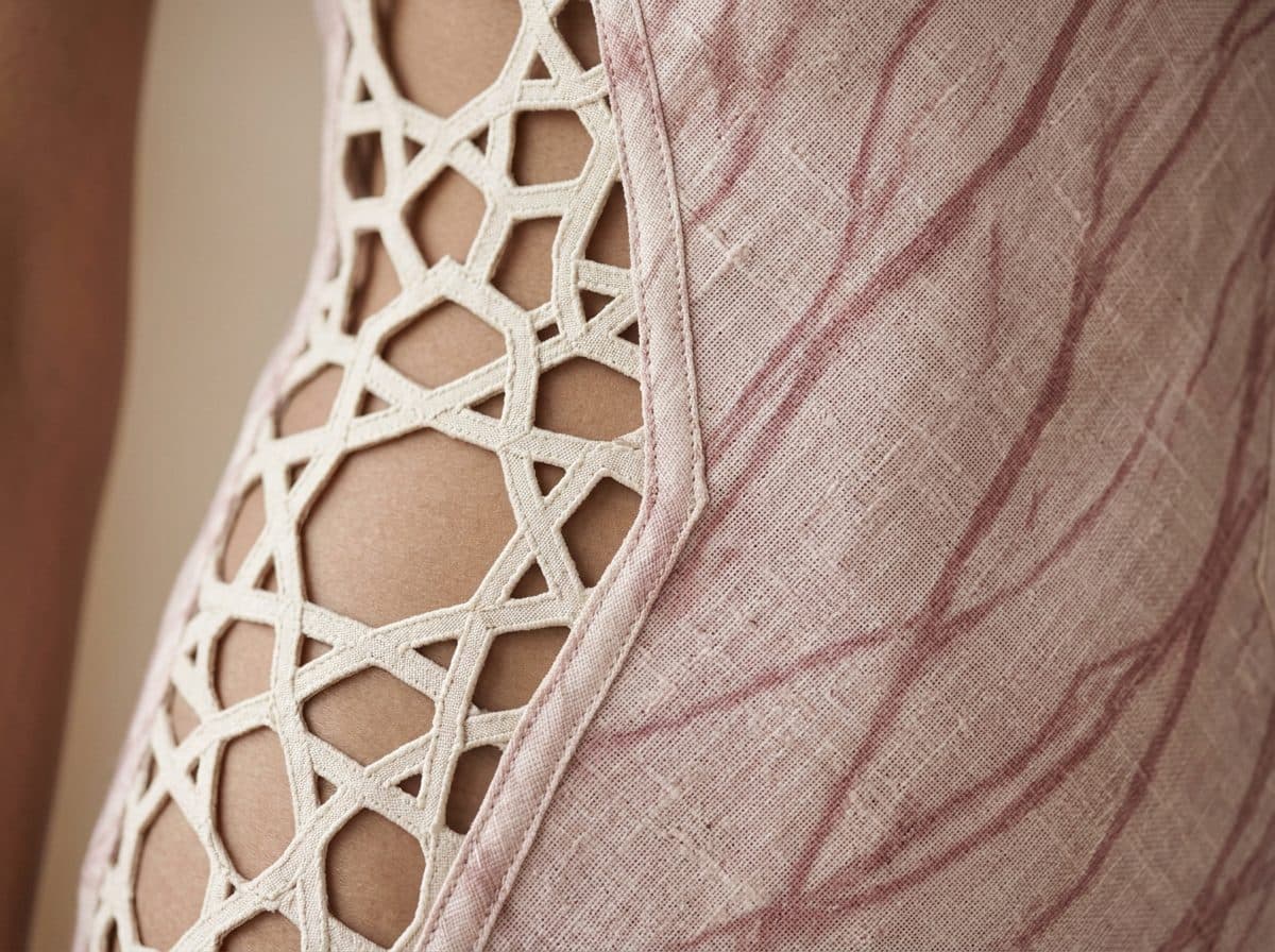 Detail of the cloth and cutwork used for Rose Line-Print Lasercut Slip Gown