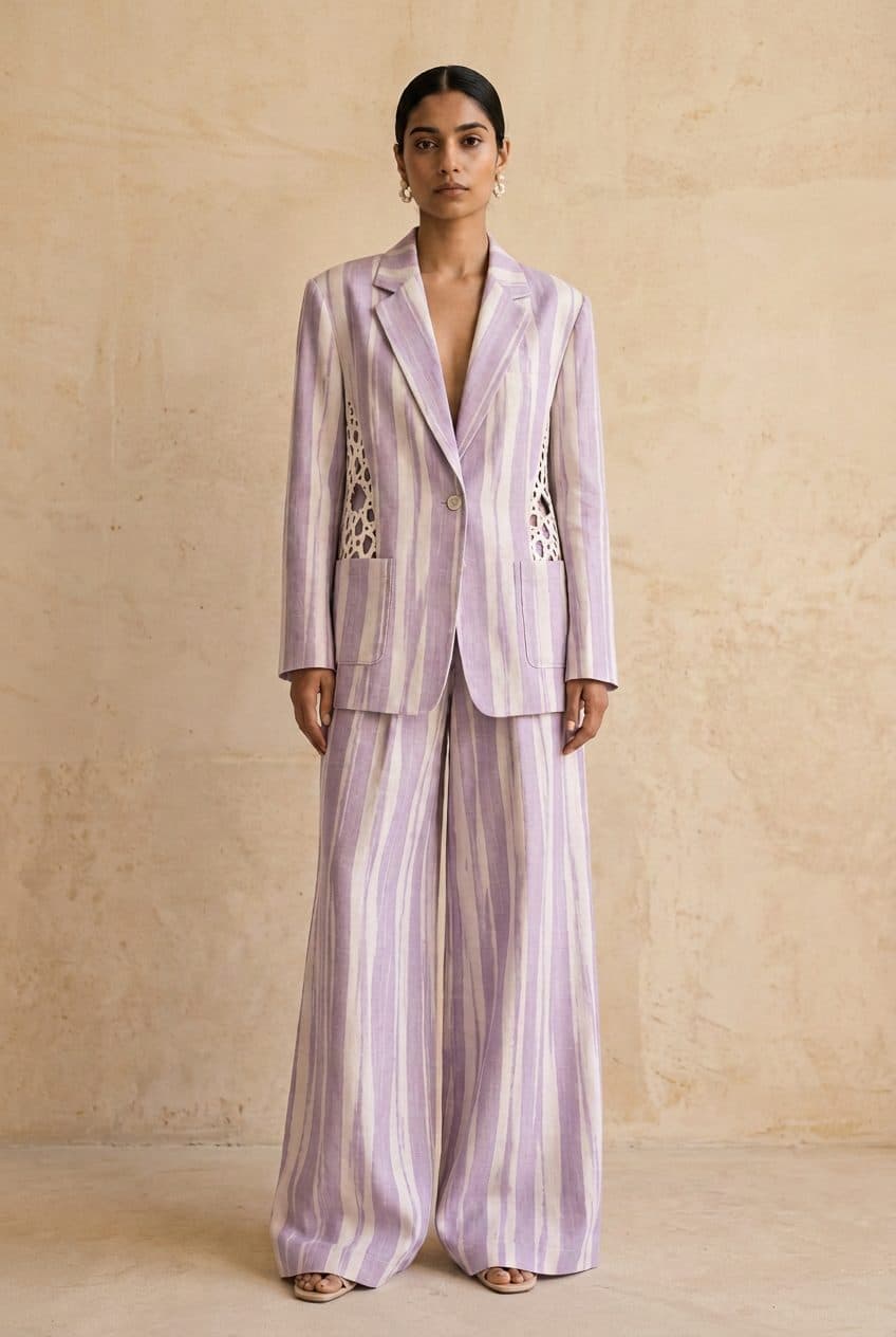 Lilac Stripe Oversized Blazer & Wide Palazzo Suit in Lilac Stripe, finished garment