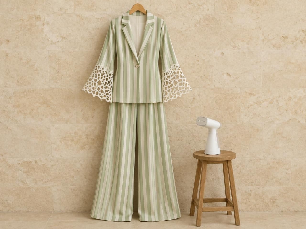 How to care for Pistachio Stripe Cape-Sleeve Blazer & Palazzo Co-ord