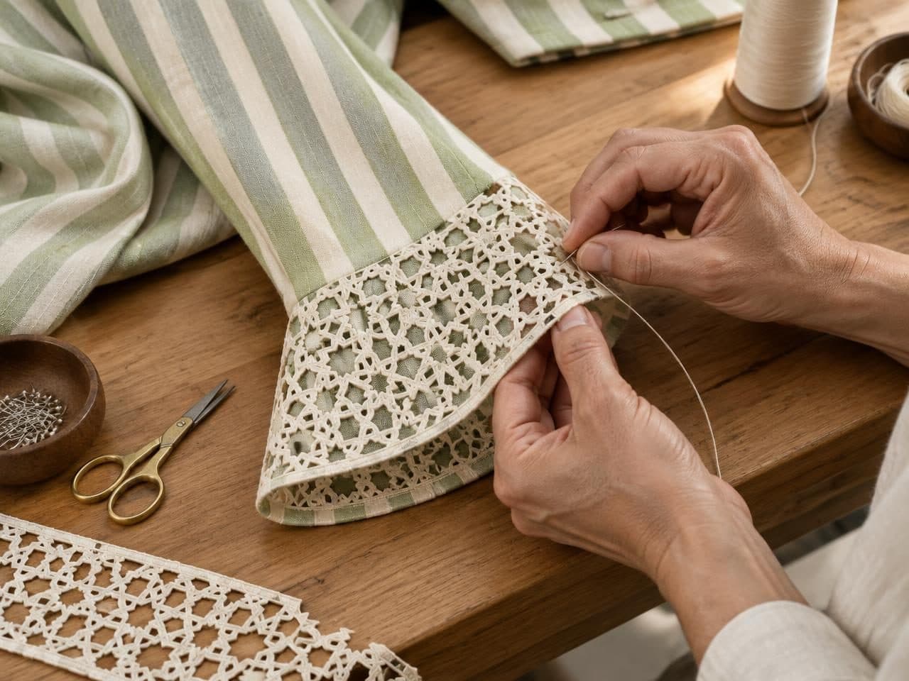 Pistachio Stripe Cape-Sleeve Blazer & Palazzo Co-ord — in the making, construction and finishing