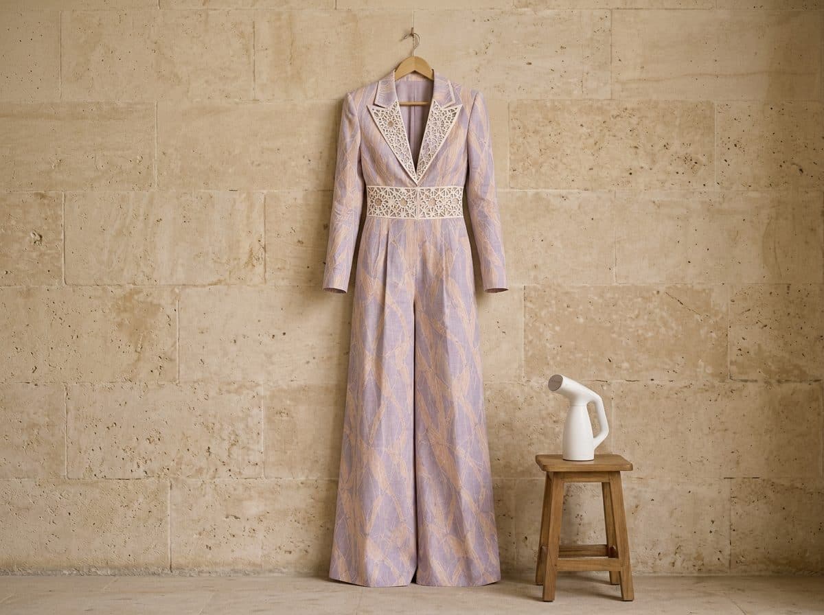 How to care for Lavender Line-Print Tuxedo Blazer Jumpsuit