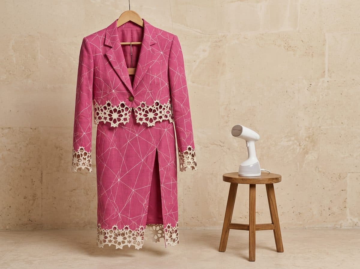 How to care for Fuchsia Line-Print Cropped Blazer & Slit Skirt