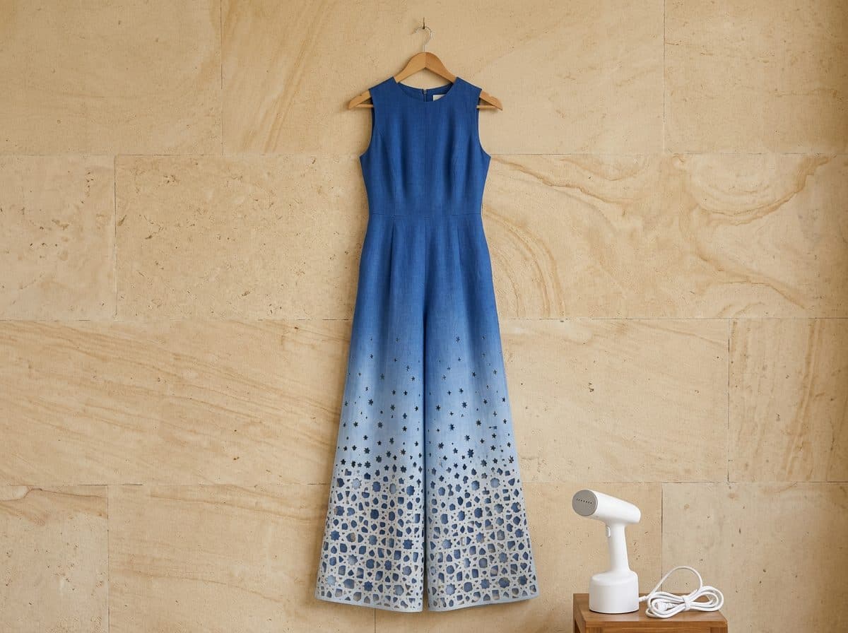 How to care for Ombré Lasercut Density Jumpsuit in Cobalt & Sky