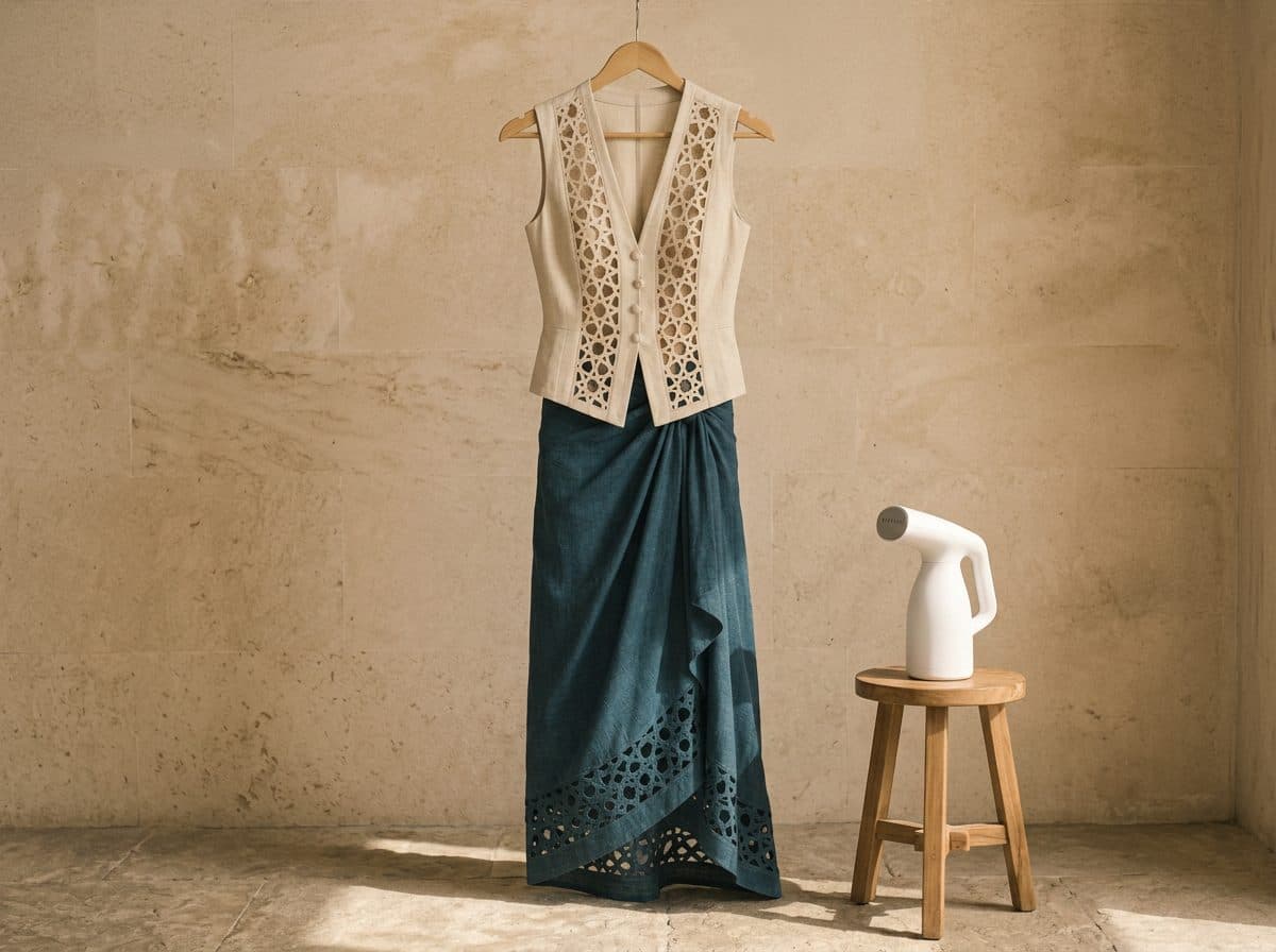 How to care for Girih Cutwork Vest & Sarong Skirt
