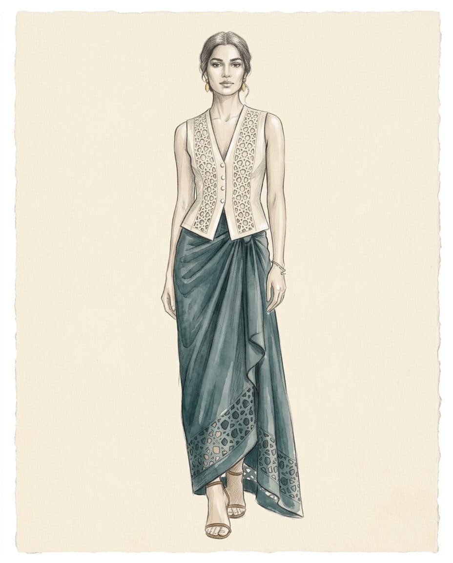 Girih Cutwork Vest & Sarong Skirt — original design sketch
