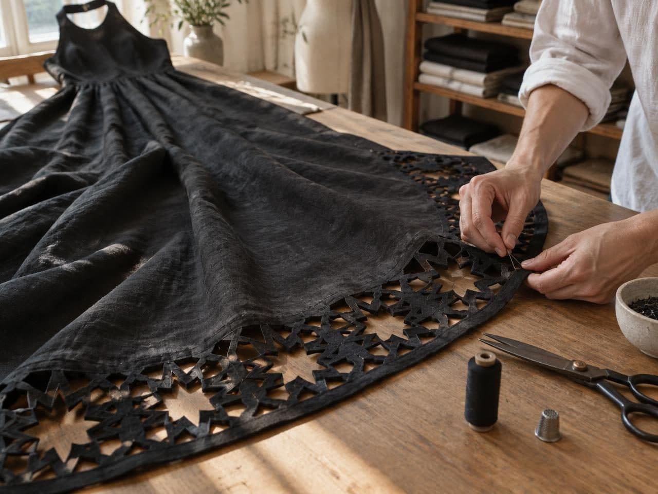 Halter Girih Gown with Train — in the making, construction and finishing