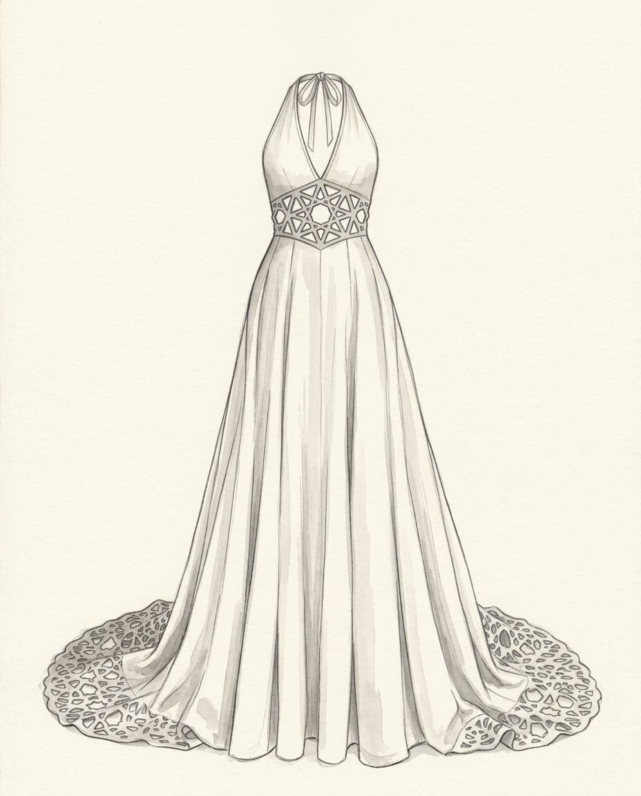Halter Girih Gown with Train — original design sketch