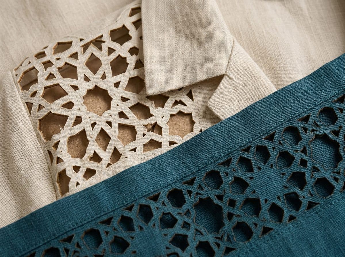 Detail of the cloth and cutwork used for Girih Cutwork Shirt & Palazzo Set