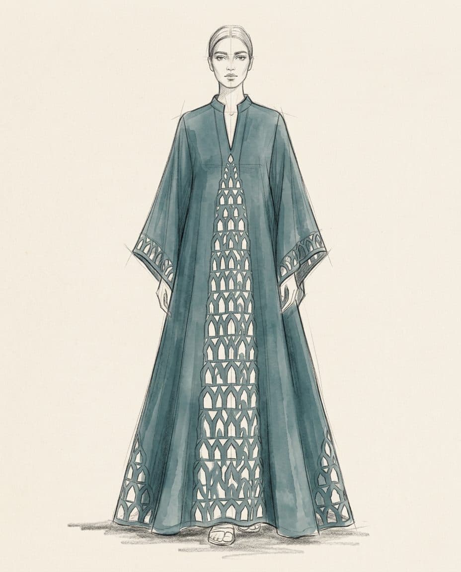 Moorish Muqarnas Cutwork Caftan — original design sketch
