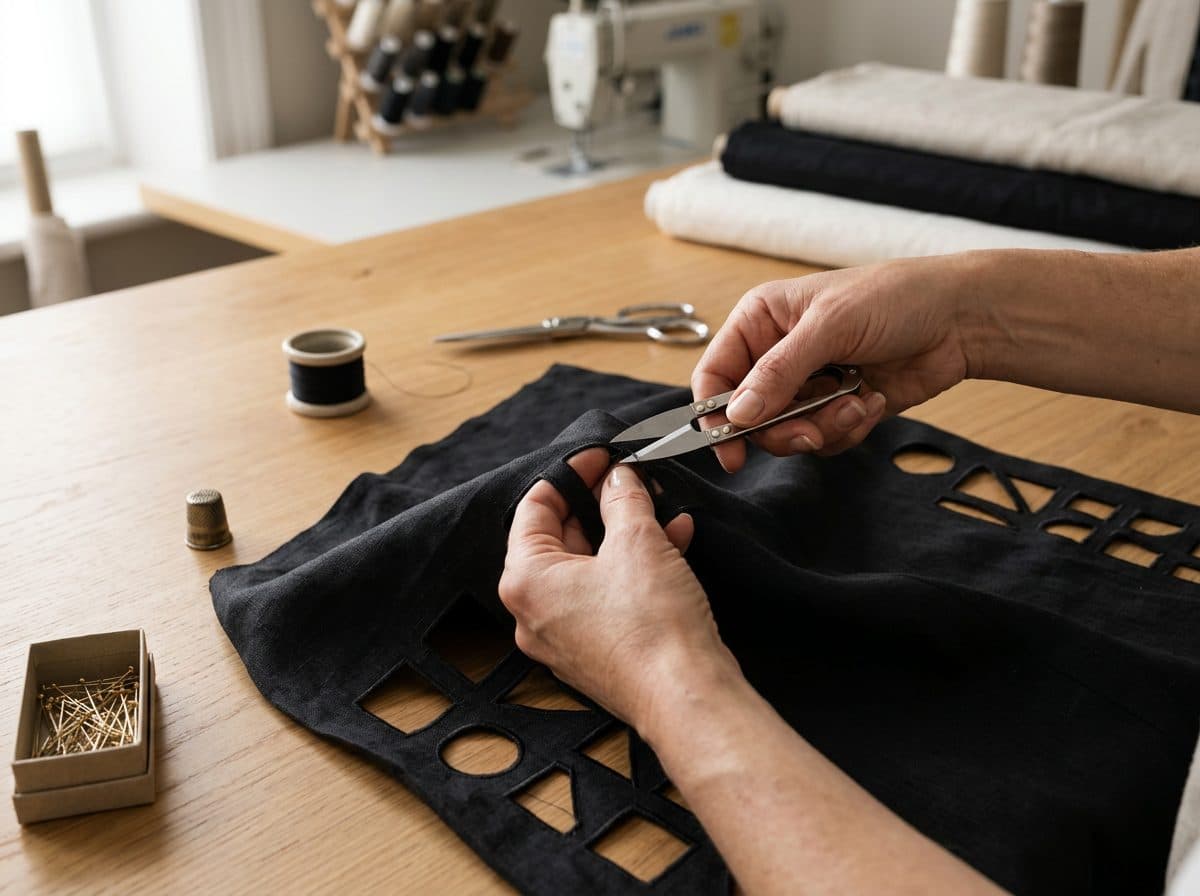 Bauhaus Grid Cutwork Jumpsuit — in the making, construction and finishing