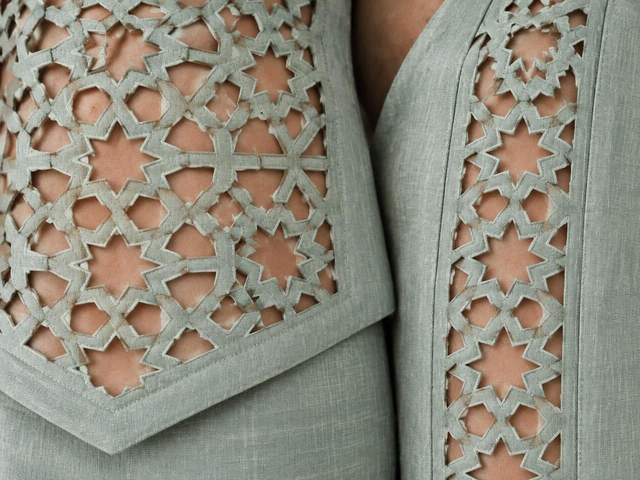 Detail of the cloth and cutwork used for Linen Waistcoat & Palazzo Set
