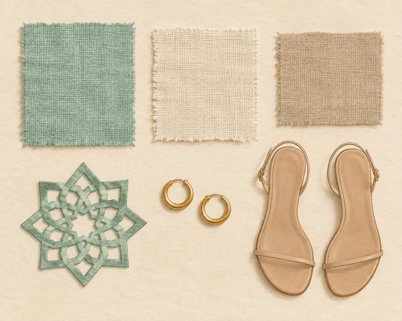 Fabric, colour and trim palette for Linen Waistcoat & Palazzo Set