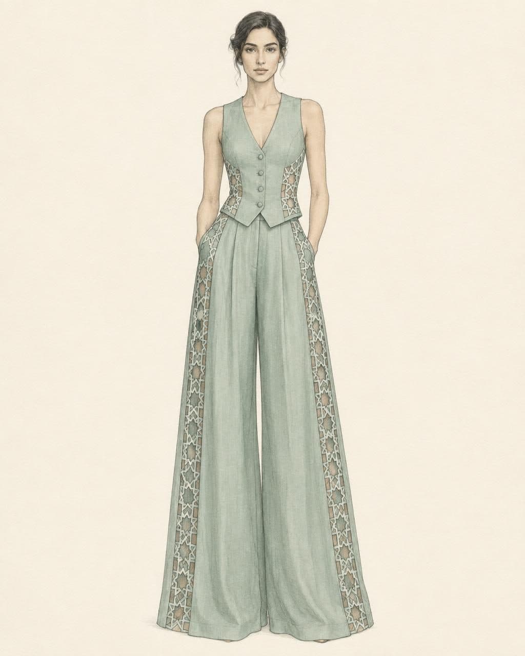 Linen Waistcoat & Palazzo Set — original design sketch