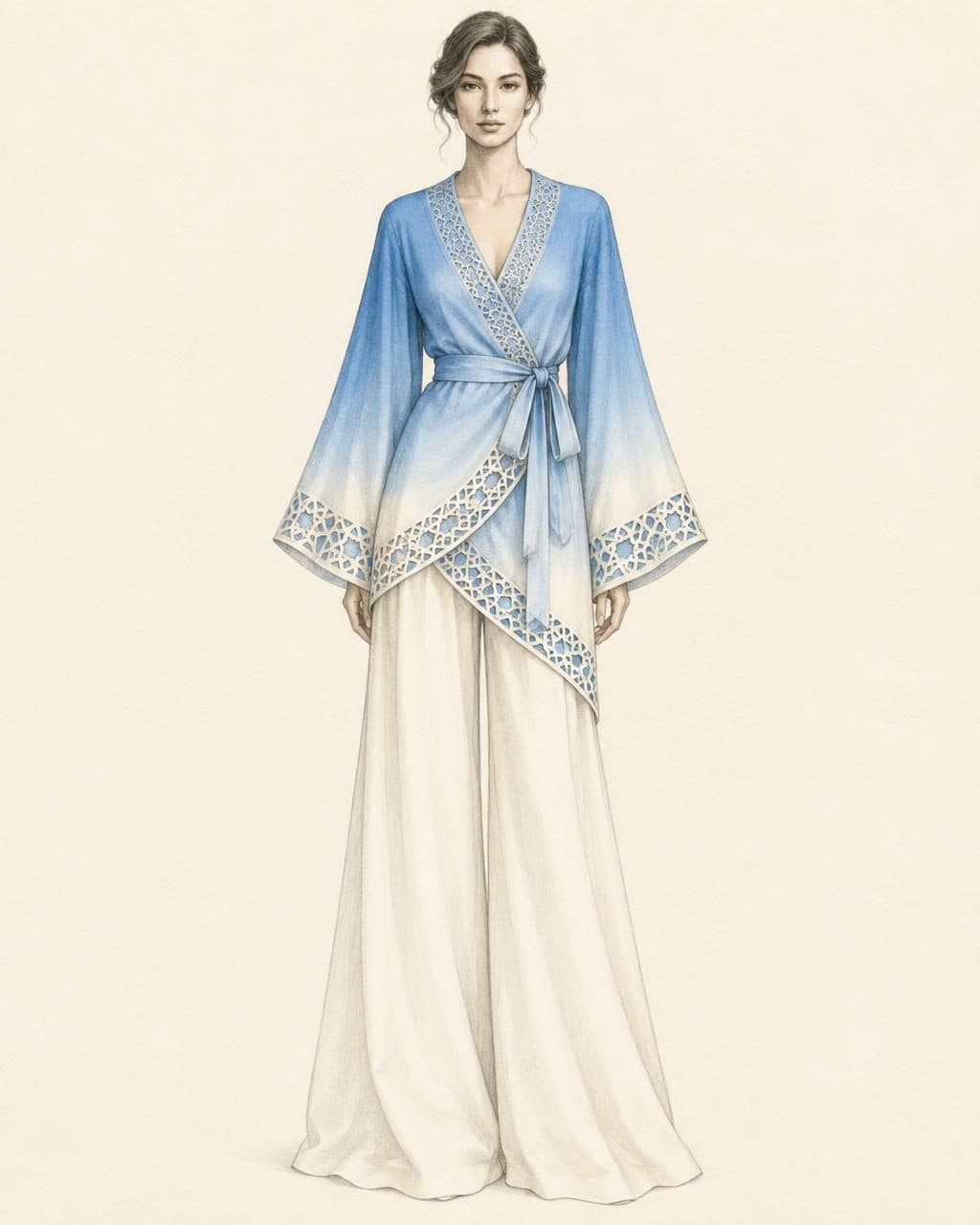 Girih Cutwork Ombré Wrap — original design sketch